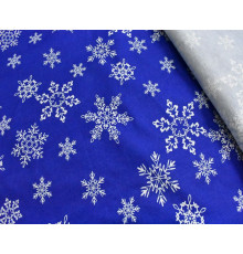 1855 Ткань с рисунком (Снежинки) на синем вид 1