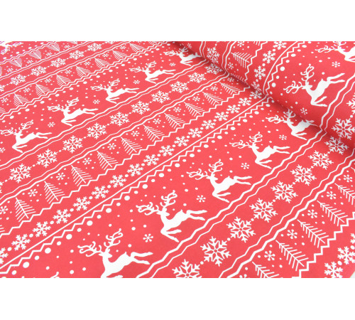Ткань Рогожка (Олени на красном)
