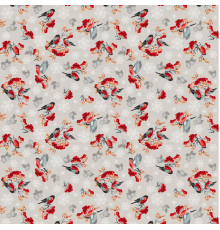 904 Ткань Рогожка (Снегири и рябина) 