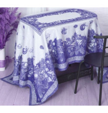 07с-21 Скатерть "Новогодние игрушки" синий 150*220